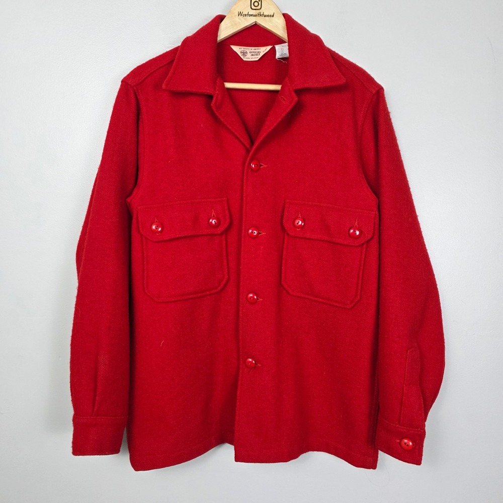 Vintage Boy Scouts of America Jac Shirt Red Wool Official Jacket USA Made